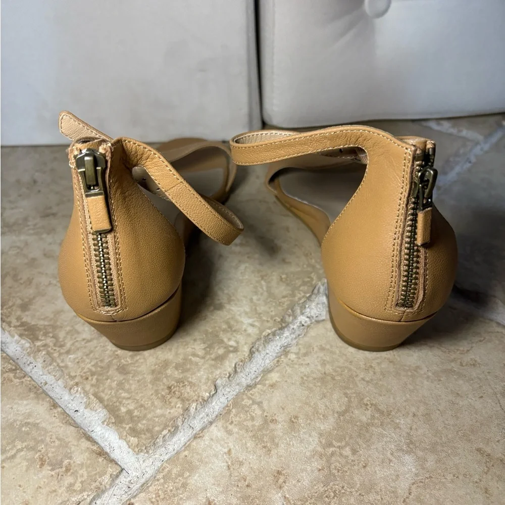 New Eileen Fisher Women's Mara Ankle Tumbled Honey‎ Leather Wedge Sandal Summer